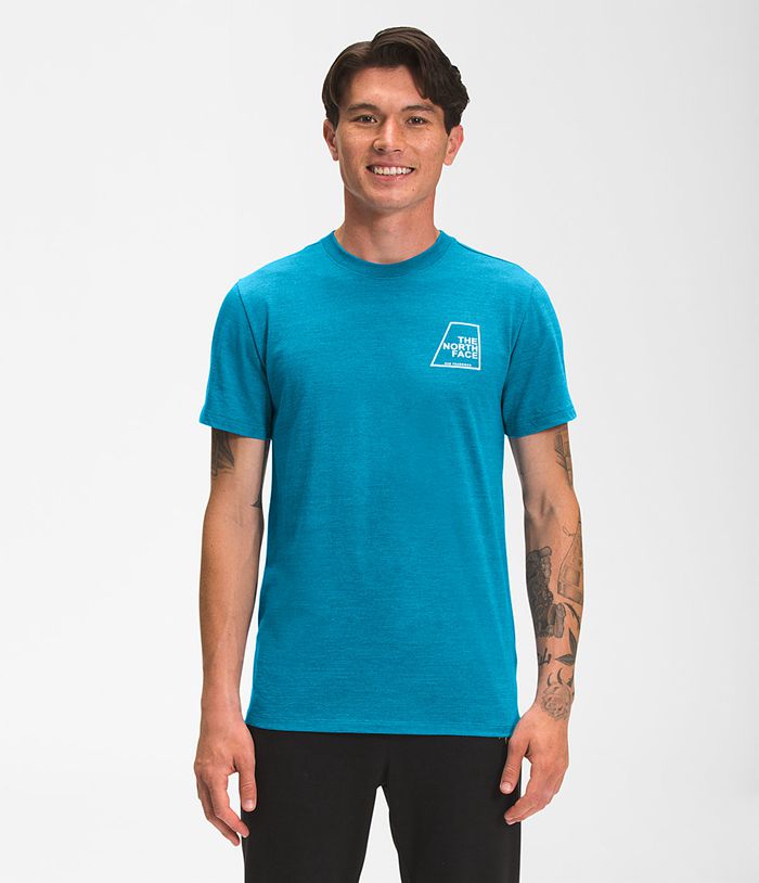 The North Face T-Shirts Short Sleeve Logo Marks Tri-Blend Blue - Mens - Thailand VYUIA-2453